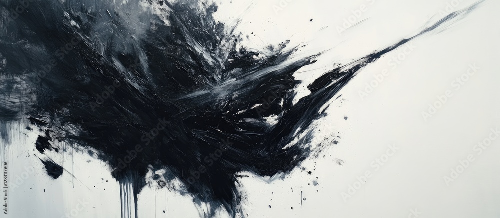 Poster dynamic abstract black and white artistic splash composition showcasing bold brush strokes on a ligh