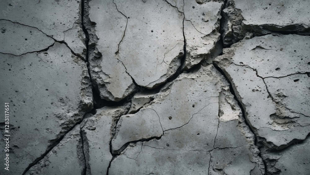 Aufkleber cracked concrete wall surface with rough texture and visible fissures creating an aged and weathered