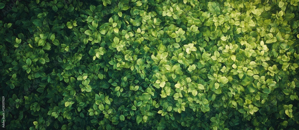 Poster lush green forest canopy viewed from above showcasing a vibrant rainforest ecosystem with varying sh