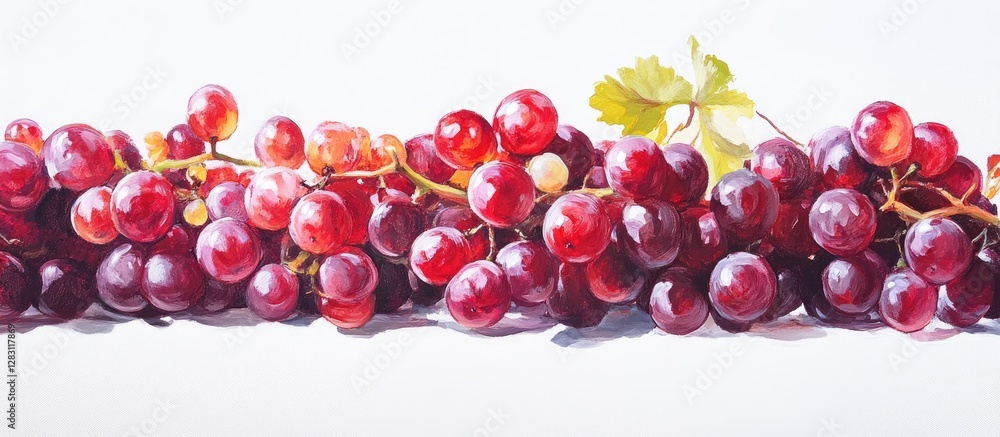 Poster vibrant red grapes clustered together against a pure white background showcasing rich colors and tex