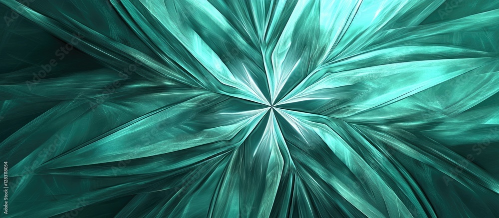 Poster Abstract design showcasing a five-pointed star shape in a vibrant teal color with dynamic rays radiating from a central point creating depth and movement