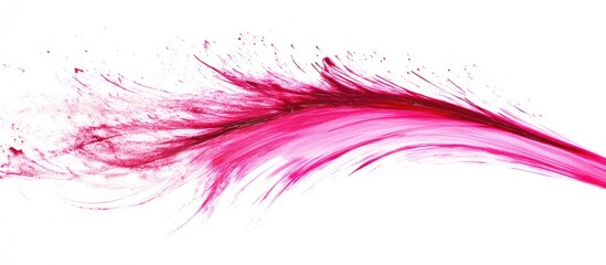 Obraz premium Vibrant pink mascara applicator with dynamic bristles on a white background showcasing energetic bristle design for bold makeup impact