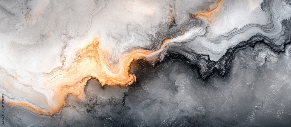 Leinwandbilder abstract fluid art composition featuring swirling gray and black tones with a striking orange wave i