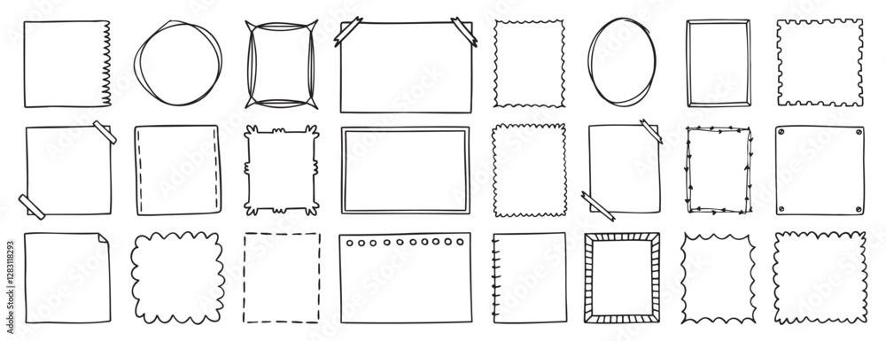 Poster doodle thin line frame geometric rectangle and square border set. abstract empty line shapes hand dr