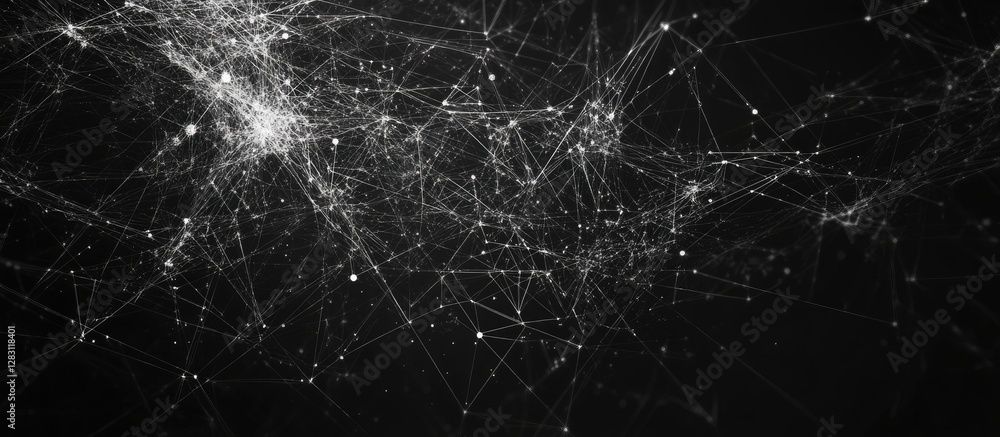 Aufkleber abstract black and white digital network illustration featuring scattered white dots and interconnec