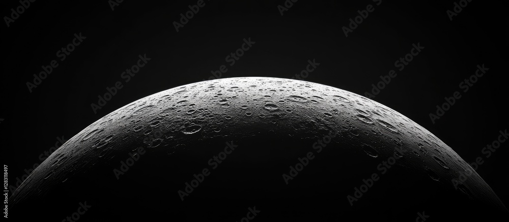 Aufkleber Elegant crescent moon against a dark night sky with textured surface and soft light highlighting the curvature on the right side.