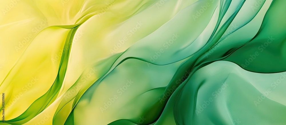 Poster abstract blend of vibrant green and yellow colors flowing seamlessly, with smooth gradients and dyna