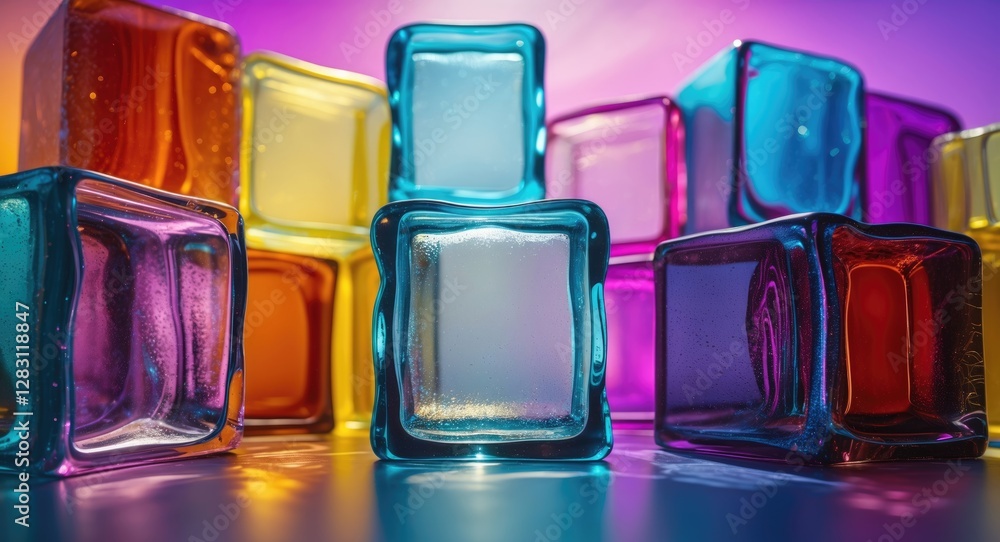 Aufkleber colorful acrylic ice cubes arranged artistically with soft lighting and gradient background creating
