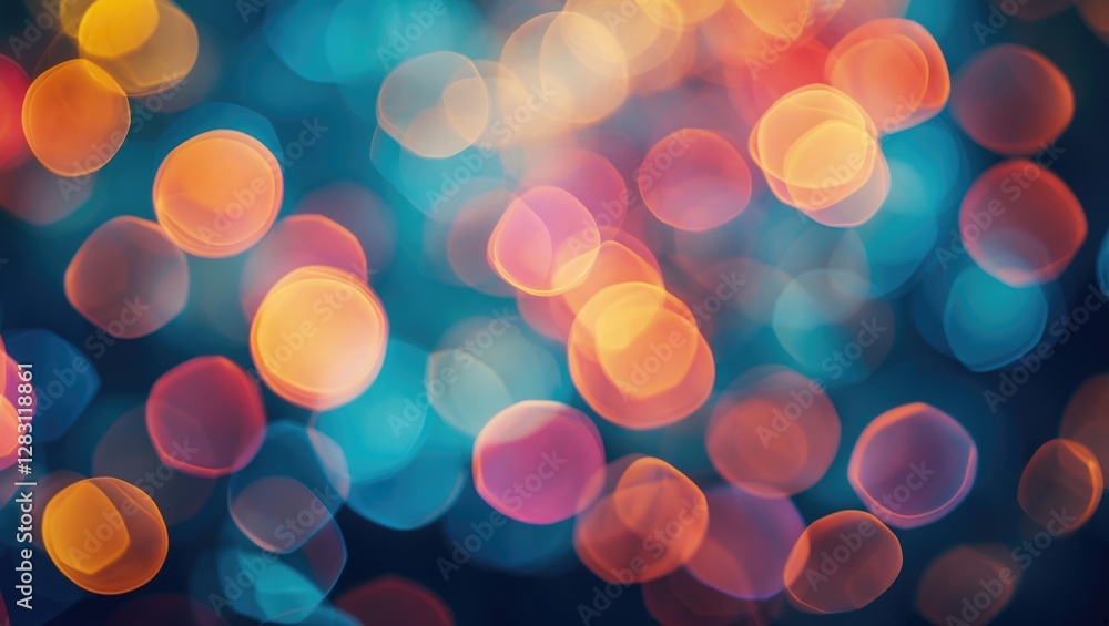 Aufkleber colorful bokeh lights in a blurred abstract background with circles of various sizes and hues on a d