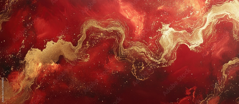 Leinwandbilder abstract swirling red and gold texture with dynamic fluid patterns, featuring deep crimson tones con