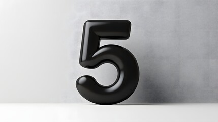 Minimalist abstract design with a bold black number 5 centered on a clean white background creating a simple yet striking geometric composition