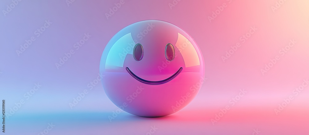 Aufkleber Futuristic smiley emoji with a glossy finish on a soft gradient backdrop of pink and blue creating a modern and vibrant visual effect