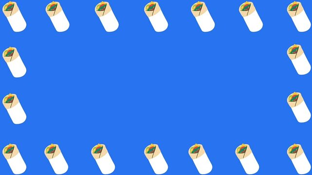 fast food rolls frame design blue screen.