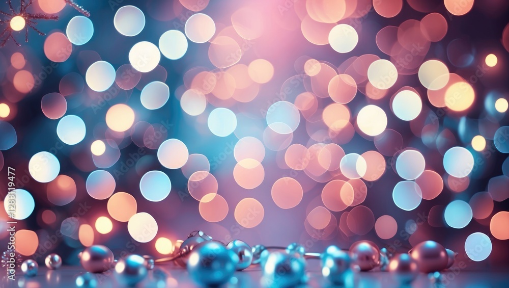 Poster abstract colorful bokeh background with soft glowing lights in blue and pink tones and decorative be