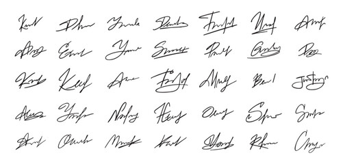 Signatures set. Fictitious handwritten signatures template for signing documents.