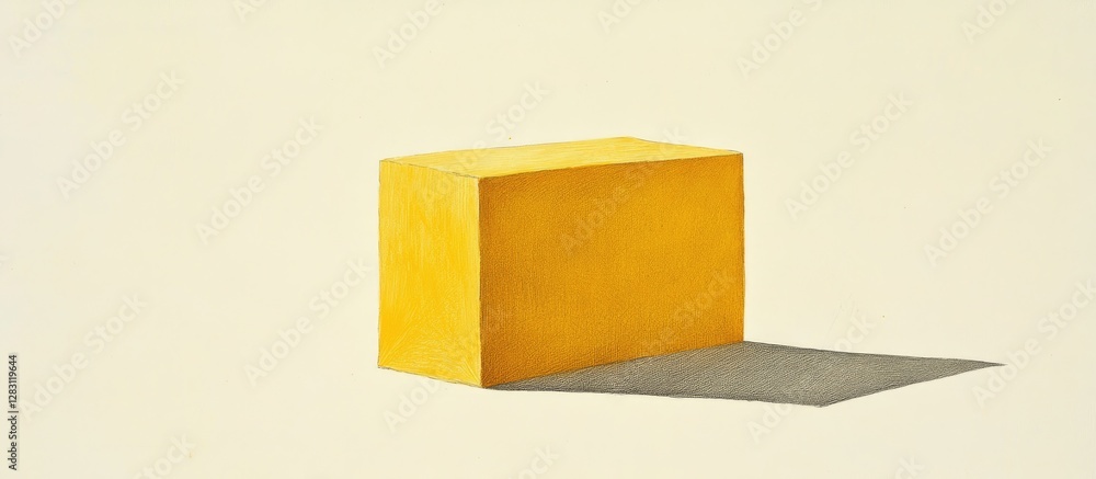 Fototapete yellow geometric block casting a shadow on a soft gradient beige background, emphasizing minimalism 