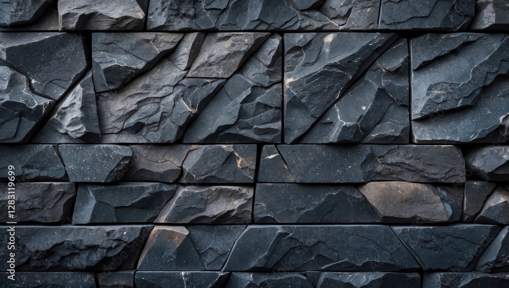 Poster textured dark stone wall featuring uneven surfaces and angular shapes in a close-up view. ideal for 