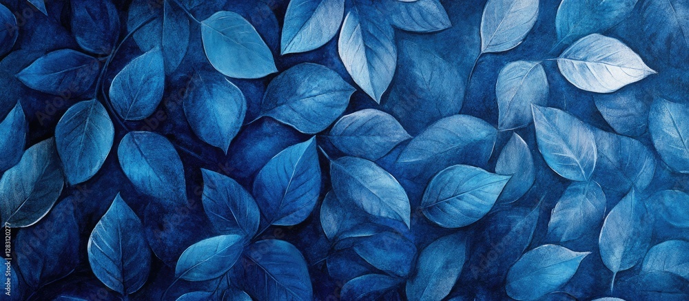 Aufkleber blue leaf patterns creating a serene background with varying shapes and shades of blue arranged dens