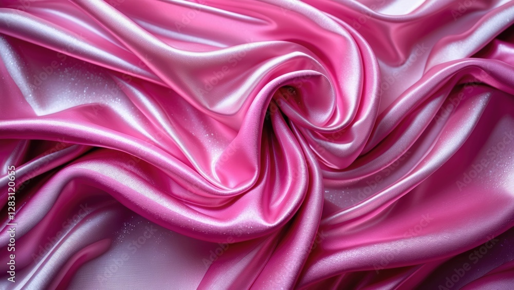 Poster pink satin fabric texture with smooth and shiny surface folds and creases forming an elegant pattern