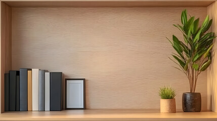 Cozy Home Office with a Minimalist Bookcase and Neutral Zoom Background
