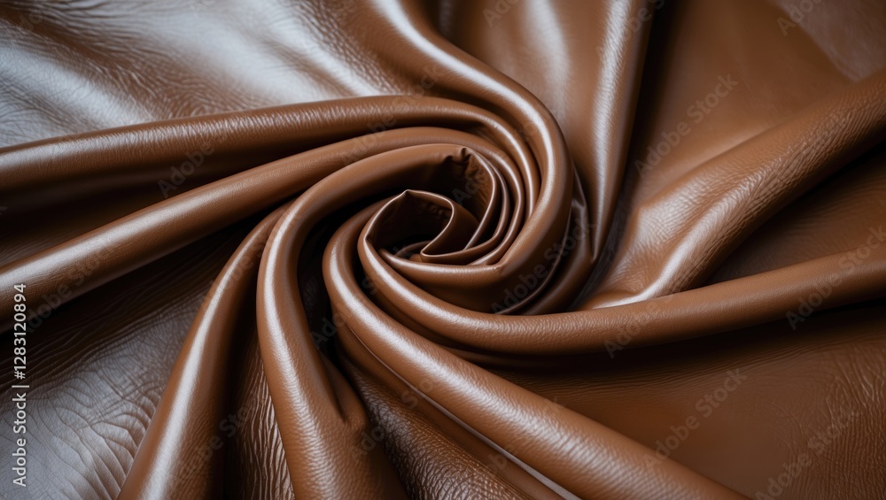 Poster brown leather fabric texture in a swirl pattern showcasing smooth and supple surface with a rich col