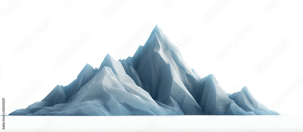 Poster iceberg formations in shades of light blue with sharp peaks isolated on a pure white background, hig