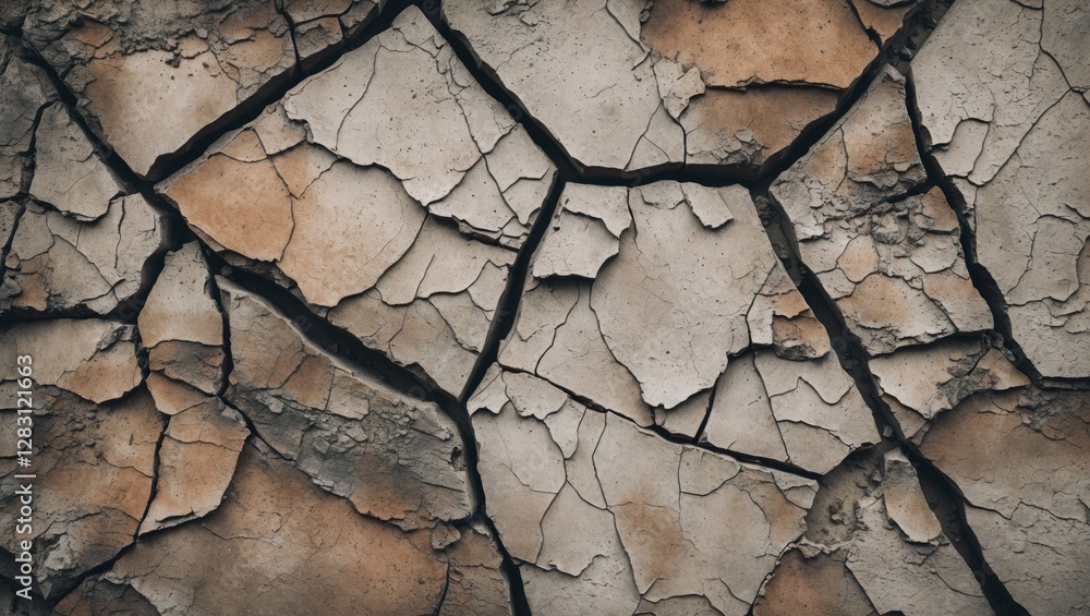 Aufkleber cracked and weathered wall surface with visible texture and color variations in earthy tones