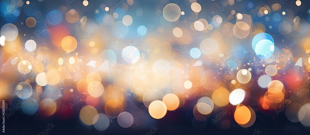 Aufkleber Colorful bokeh lights with warm orange, soft blue and cool white tones creating a dreamy background with blurred circular shapes throughout the image