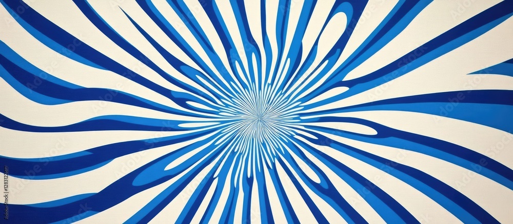 Poster Intricate blue and white kaleidoscope optical illusion with swirling patterns radiating from the center creating a vintage style background design.