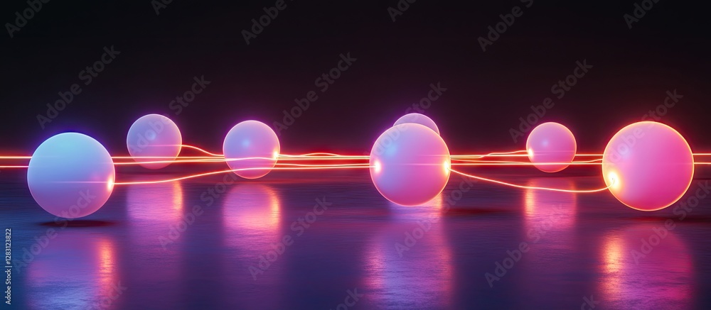 Aufkleber illuminated spheres in pink and blue hues connected by glowing lines on a dark background creating a