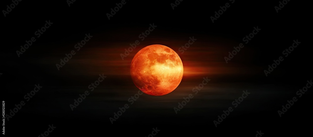 Aufkleber eerie red moon glowing against a dark night sky with soft blurred edges creating a mystical atmosphe