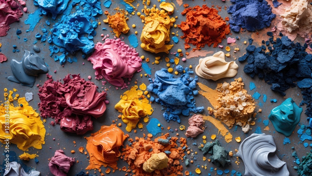 Poster vibrant macro texture of multicolored paint pigments showcasing artistic potential and modern color 