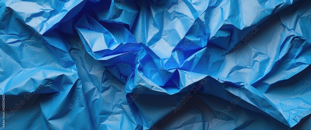 Poster crumpled textured blue plastic sheet background pattern for design and artistic applications