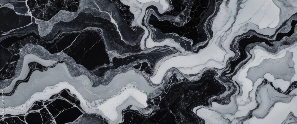 Poster black and white abstract marble texture with flowing patterns and contrasting layers in natural ston