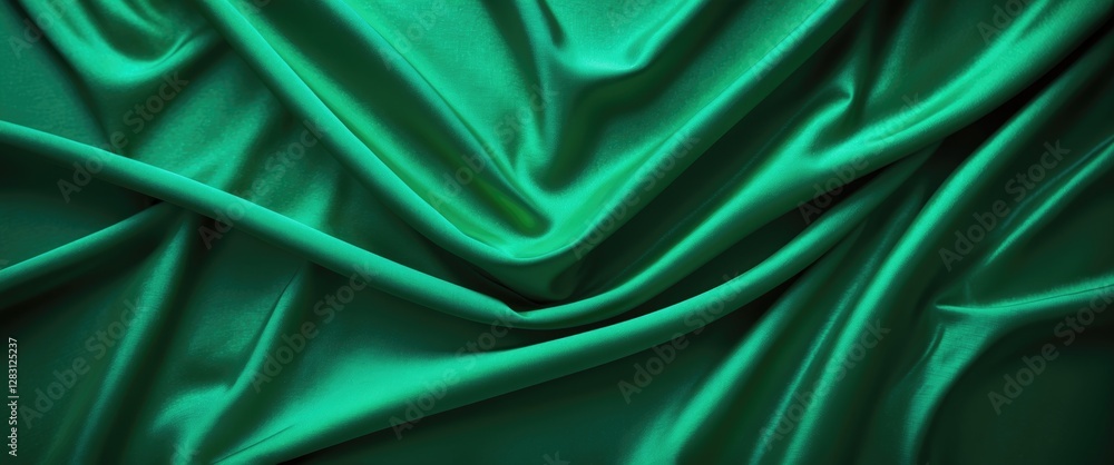 Poster emerald green luxury fabric drapery with soft folds and elegant texture creating a rich backdrop for