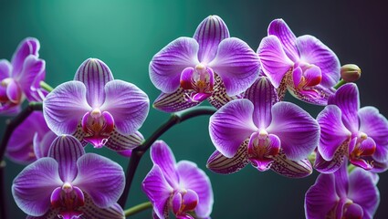 Elegant close-up of vibrant pink and purple orchids with a soft vintage backdrop, showcasing the beauty of Dendrobium flowers in bloom. © GenZGraphics