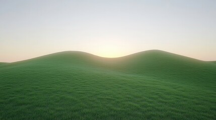 Gentle waves of green hills natural landscape scenic sunrise serene environment wide angle view tranquility