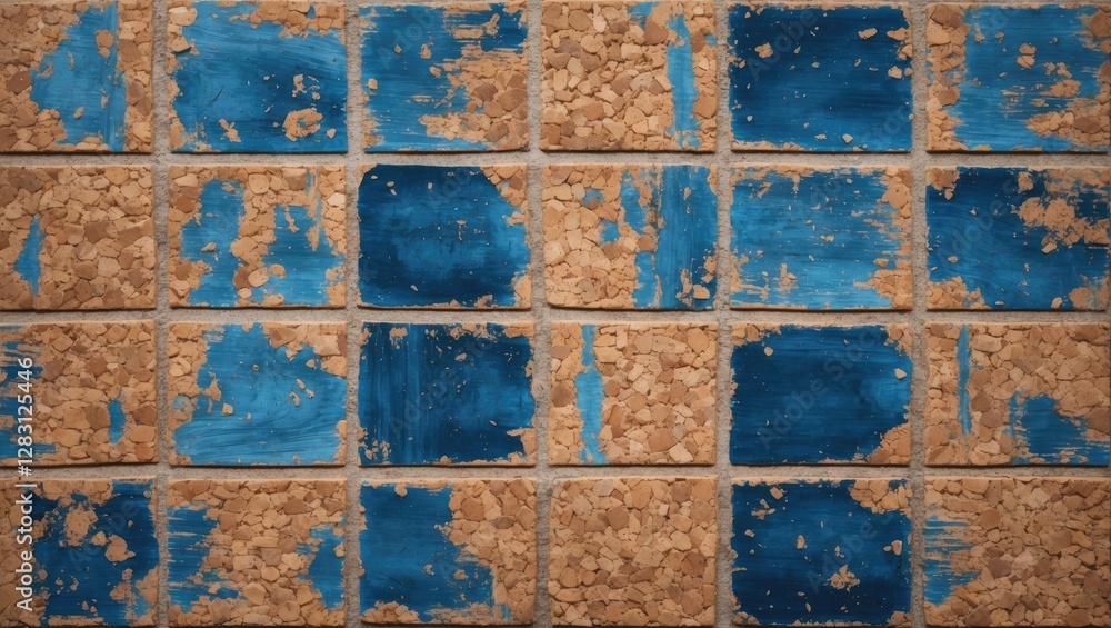 Poster textured blue and beige tile pattern with weathered paint and rough surfaces showcasing an abstract 