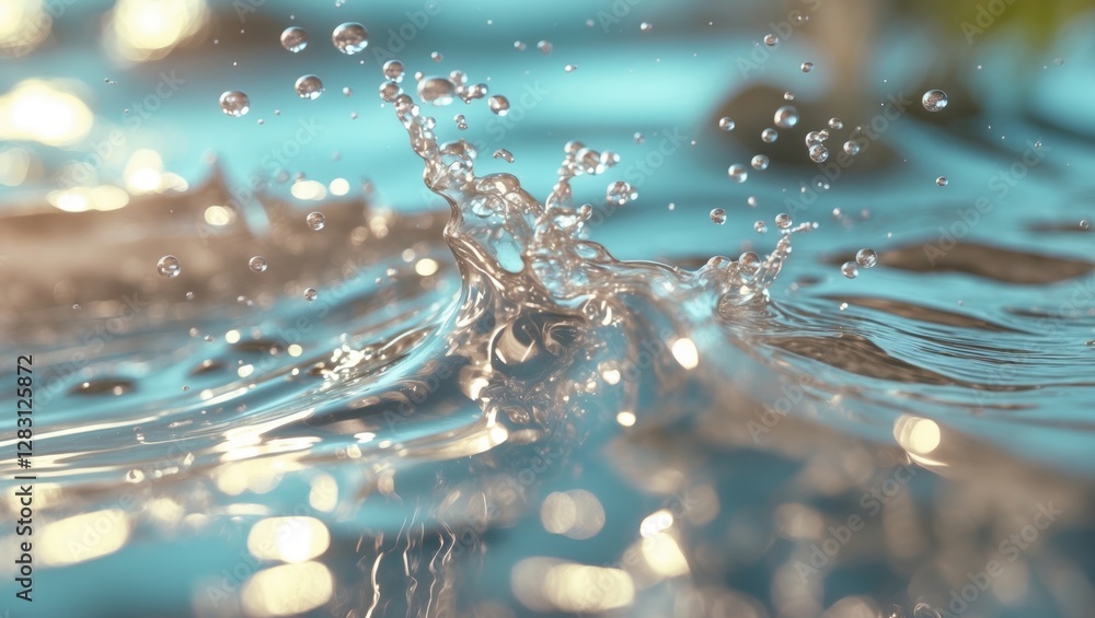 Aufkleber calm water surface texture with splashes and bubbles reflecting sunlight in a trendy abstract nature