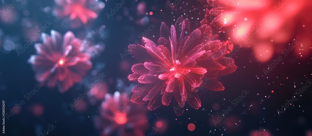 Poster bright vivid fireworks bursting in red and blue hues against a dark night sky, creating a stunning c
