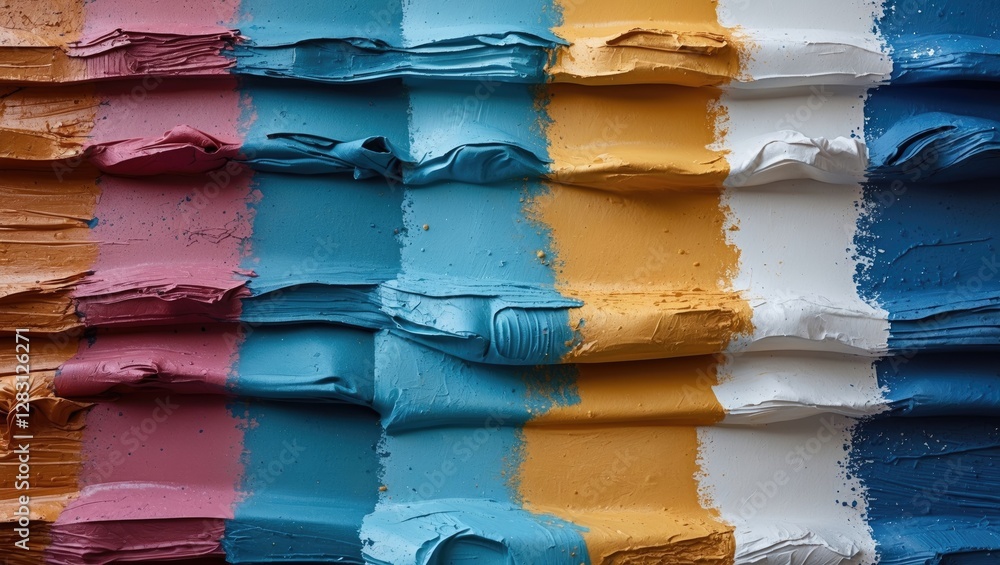 Aufkleber close-up view of thick paint strokes in various colors creating a textured background.