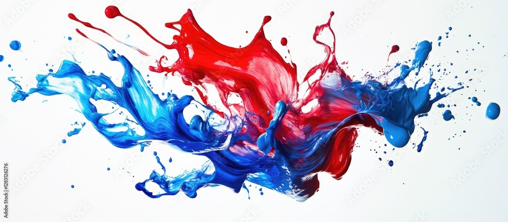 Aufkleber dynamic splash of vivid blue and red paint on a white background, creating an expressive and energet