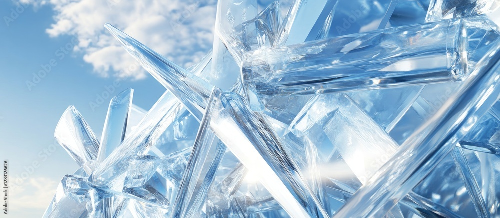 Aufkleber shimmering transparent ice crystals against a clear blue sky with soft clouds, creating a serene nat