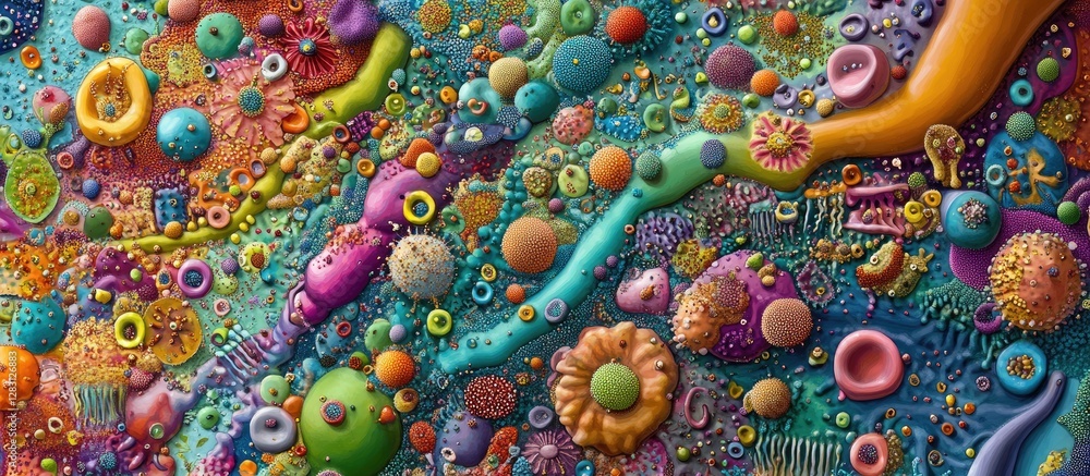 Leinwandbilder colorful abstract representation of microorganisms in vibrant hues, featuring swirling shapes and ci