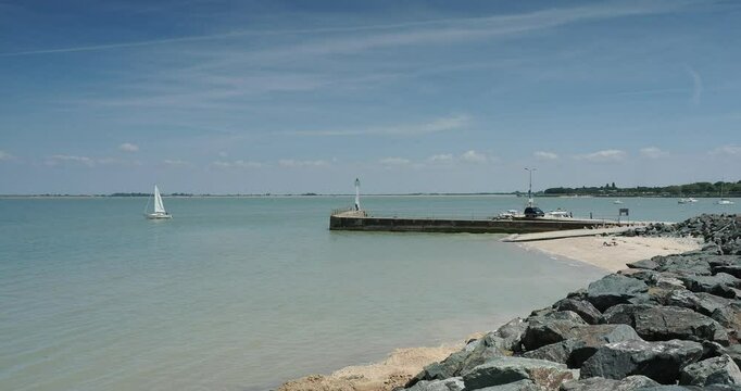 The North Port of Fouras-les-Bains in Charente Maritime,New Aquitaine, West France, facing the Anse de Fouras and the North Beach
