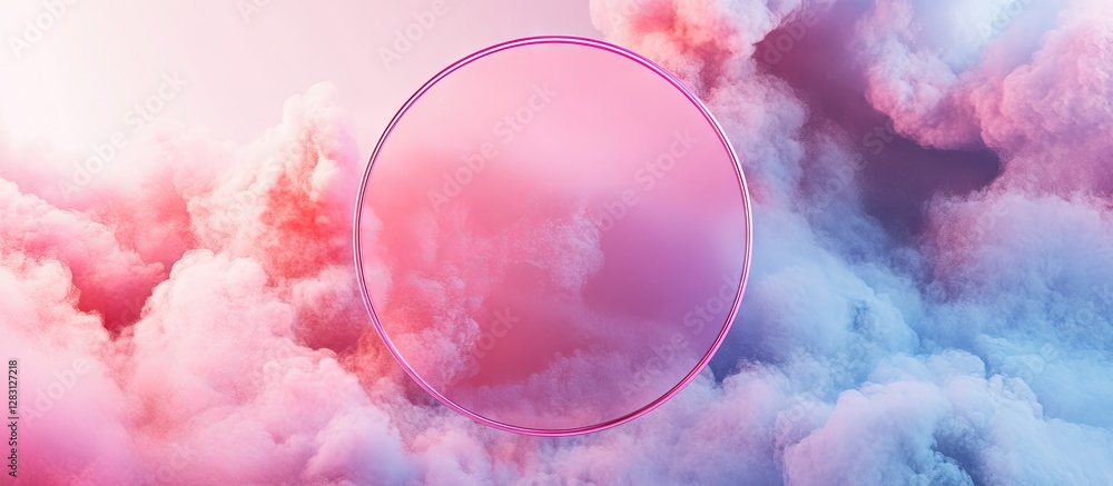 Poster abstract image featuring a translucent bubble in the center against a dreamy background of soft pink