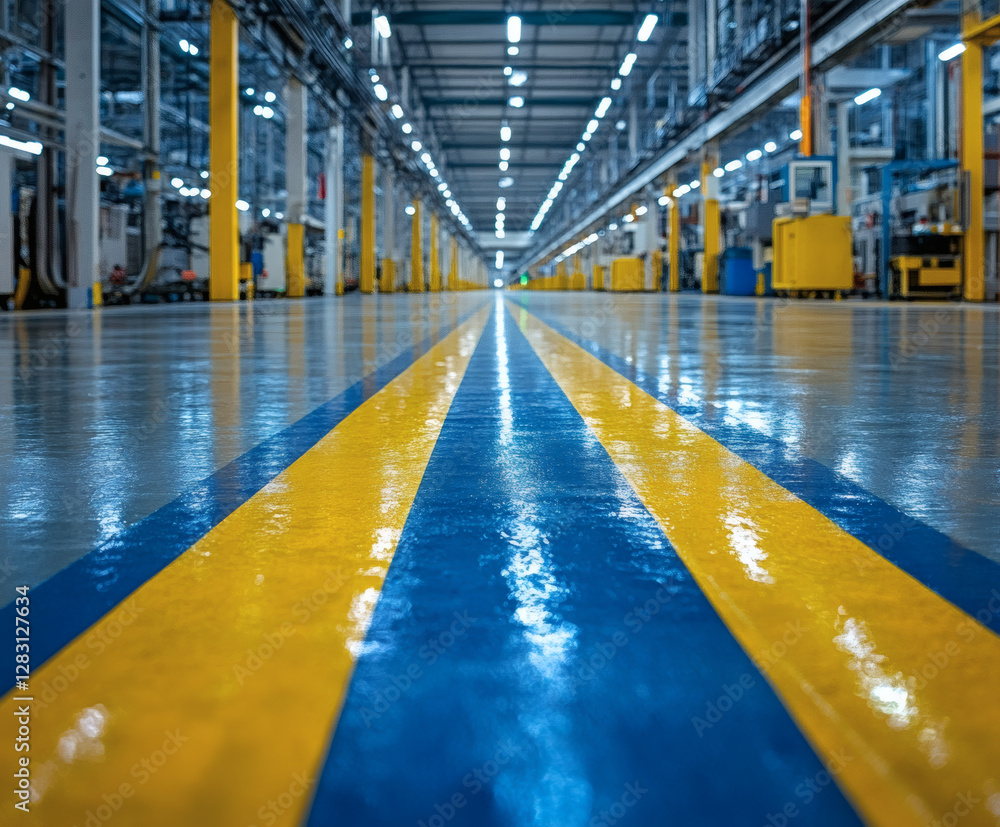 Poster Streamlined workflow in modern industrial factory with minimal chaos
