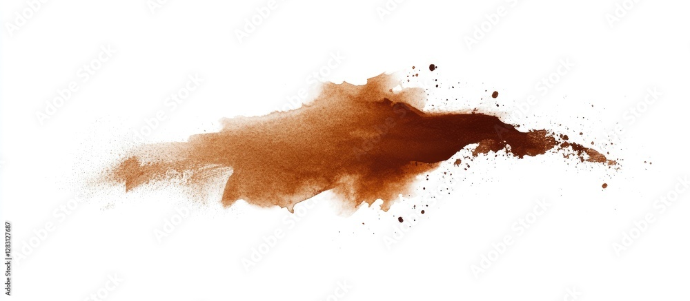 Aufkleber brown watercolor smudge on white background with soft edges and splatter accents, creating a strong 