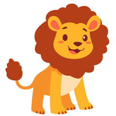 Adorable Cartoon Lion with Fluffy Brown Mane and Happy Expression - Cute Animal Illustration
