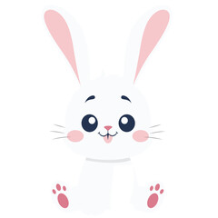 Cute Cartoon Bunny Rabbit with Big Blue Eyes and Pink Ears - Adorable Animal Illustration
